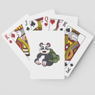 Panda als wandelaar met rugzak pokerkaarten