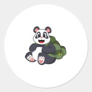 Panda als wandelaar met rugzak ronde sticker