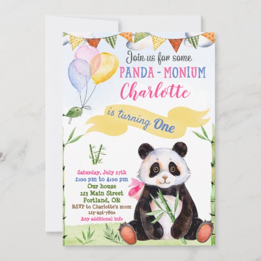 Panda anniversaire invitation 1er premier annivers (Devant)