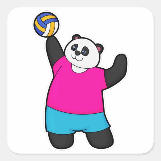 Panda as Volleyball player with Volleyball Vierkante Sticker (Voorkant)