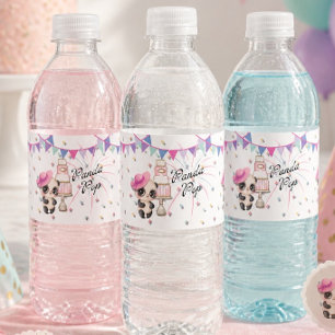 Panda au chapeau rose Étiquettes de bouteilles d
