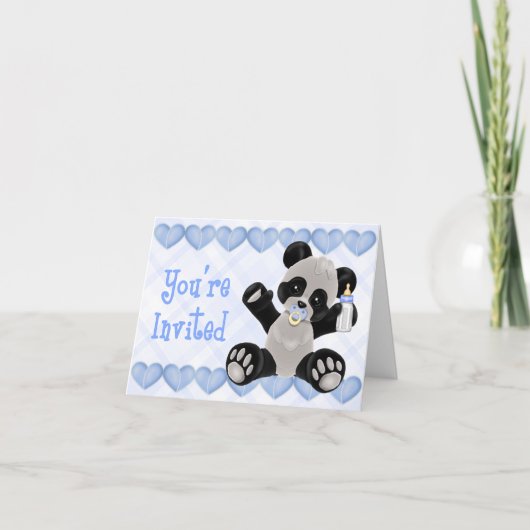 Panda avec Baby shower bleu Pacifique Invitation (Devant)