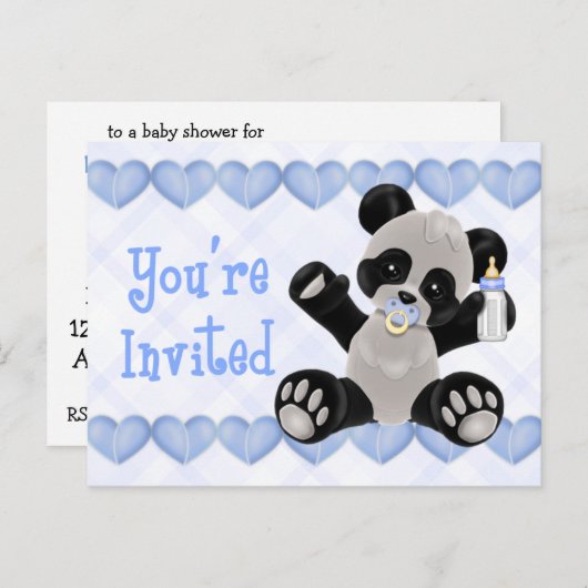 Panda avec Baby shower bleu Pacifique Invitation (Devant / Derrière)