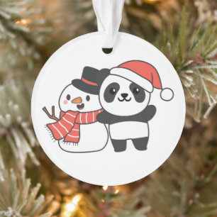 Panda Avec Snowman En Hiver Pour Noël Ornamo