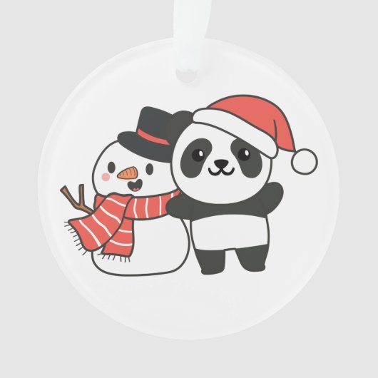 Panda Avec Snowman En Hiver Pour Noël Ornamo (devant)