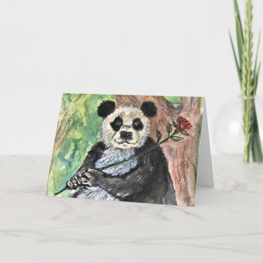 Panda avec une carte de voeux Rose (Devant)