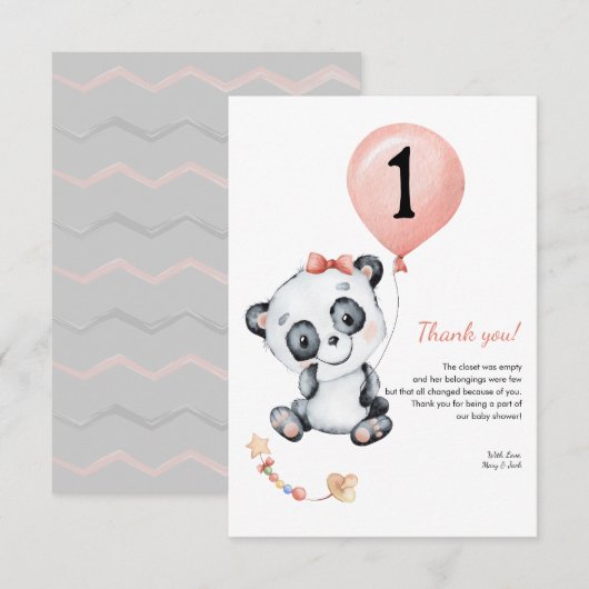 Panda baby Girl 1st Birthday Party Bedankt (Voorkant / Achterkant)