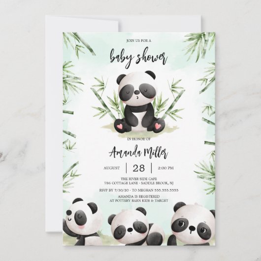 Panda Baby Shower Invitation (Devant)