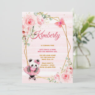 Panda Ballerina Tutu Meisje Vijf Verjaardag Kaart