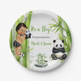 Panda Bamboe Thema Baby Boy Zwart Wit Groen Papieren Bordje