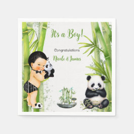 Panda Bamboe Thema Baby Boy Zwart Wit Groen Servet