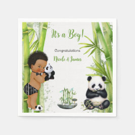 Panda Bamboe Thema Baby Boy Zwart Wit Groen Servet