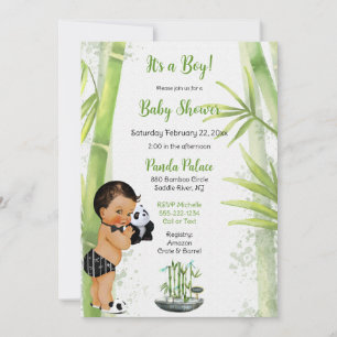 Panda Bamboe Thema Baby Jongen Zwart Wit Groen Kaart