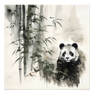 Panda Bamboo Inkt Schilderij Foto Afdruk