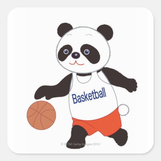Panda Basketball Player Dribbling Vierkante Sticker (Voorkant)