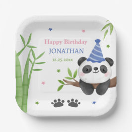Panda Bear Green Bamboo Kids Birthday  Papieren Bordje