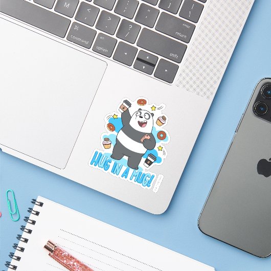 Panda Bear - Hug in a Mug! Sticker (Laptop met iPhone)