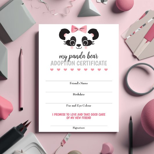 Panda Bear Pink Adoptez Une Carte De Jeu D'Ami Ani