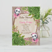 Panda Bear Pink Tutu Wood Bébé Douche Invitations (Debout devant)
