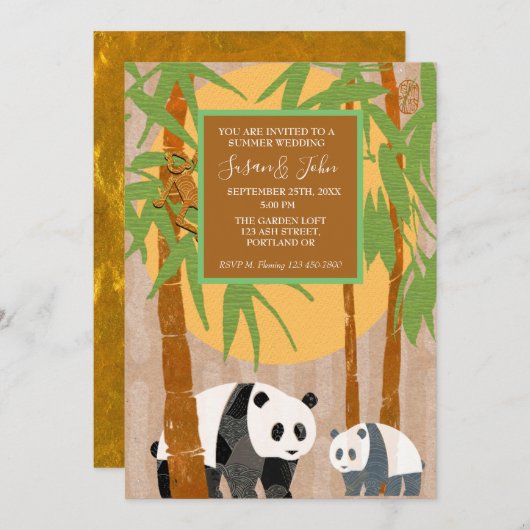 Panda Bears & Bamboo Faire-part de mariage (Devant / Derrière)