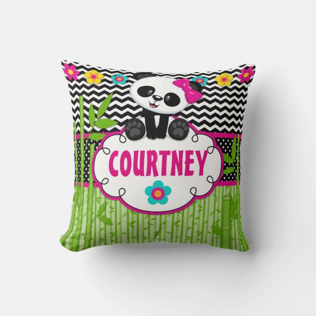 Panda Beer Animal Monogram Sierkussen (Voorkant)
