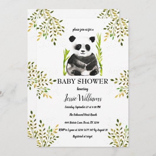 Panda Beer Baby shower groen Natuur Kaart (Voorkant / Achterkant)
