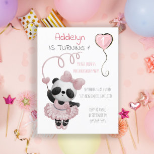Panda Beer Ballerina Meisje 1e Verjaardagsfeestje Uitnodiging Briefkaart