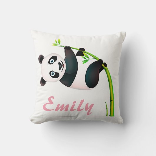 Panda Beer Black en White Hanging Bamboo Name Kussen (Voorkant)