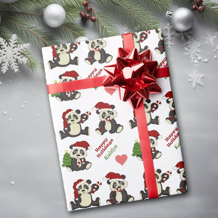 Panda Beer Candy Cane Personalized Cadeaupapier