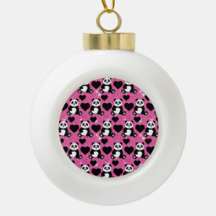 Panda Beer Dierenliefhebber Zwarte Harten Roze Gli Keramische Bal Ornament