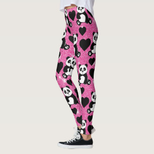 Panda Beer Dierenliefhebber Zwarte Harten Roze Gli Leggings