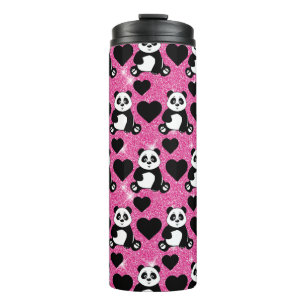 Panda Beer Dierenliefhebber Zwarte Harten Roze Gli Thermosbeker