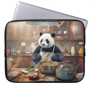 Panda Beer Dierenplezier Koken Keuken Happy Time Laptop Sleeve