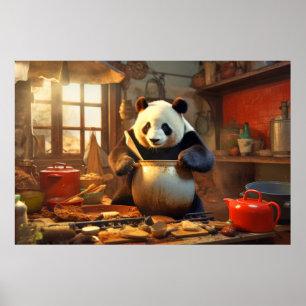 Panda Beer Dierenplezier Koken Keuken Happy Time Poster