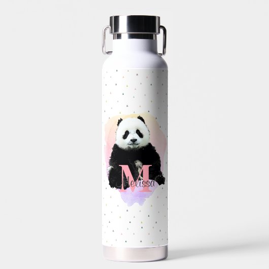 Panda Beer Diermonogram Kind Roze Waterfles (Voorkant)