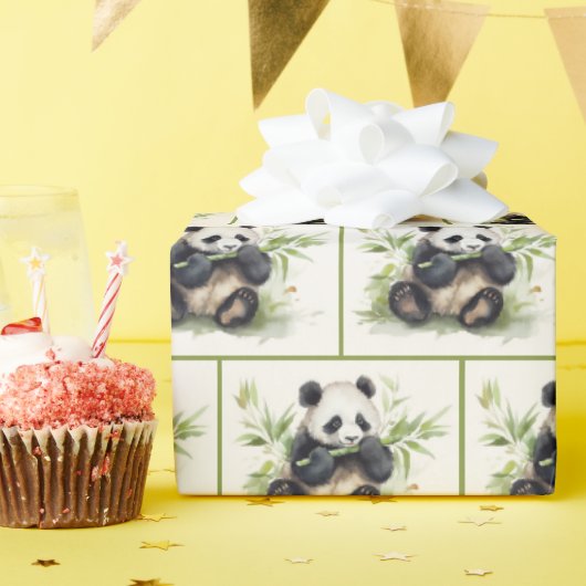 Panda Beer en Bamboe Waterverf Cadeaupapier (Verjaardagsfeest)