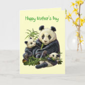 Panda Beer en Cub Moederdag Kaart (Blank) (Gele Bloem)