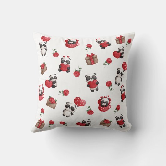 Panda Beer en Hart-Tweezijdig-Monogram Kussen (Achterkant)