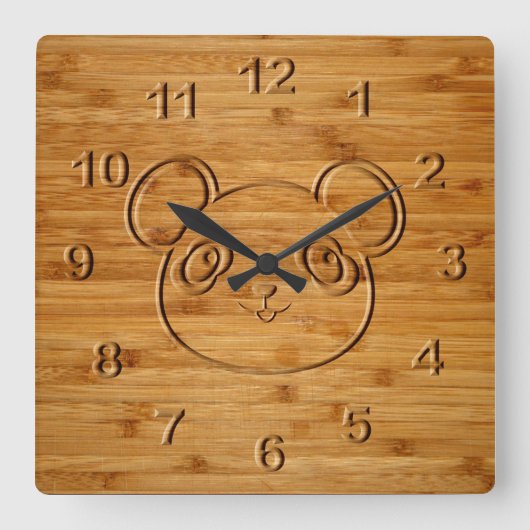 Panda Beer Gesneden Bamboeprint Vierkante Klok (Voorkant)