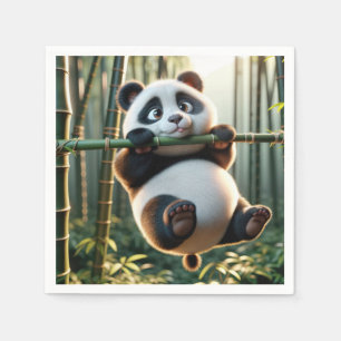 Panda Beer hangend aan een bamboetak Servet