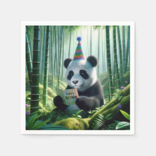 Panda Beer Het lezen van een verjaardag Kaart Servet