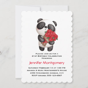 Panda Beer Holding Bouquet van Rozen Birthday Kaart