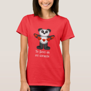 Panda Beer Holding String of Red Hearts Spaans T-shirt