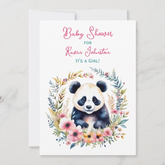 Panda Beer in Bloemen Meisjes Baby shower Kaart (Voorkant)