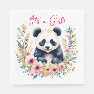 Panda Beer in Bloemen Meisje's Het is een Meisje Servet