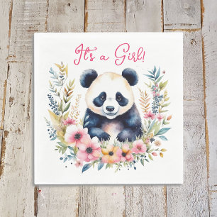 Panda Beer in Bloemen Meisje's Het is een Meisje Servet