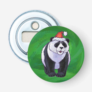 Panda-Beer in Santa Hat op groen Button Flesopener