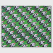 Panda-Beer in Santa Hat op groen Cadeaupapier (Vlak)