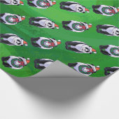 Panda-Beer in Santa Hat op groen Cadeaupapier (Hoek)