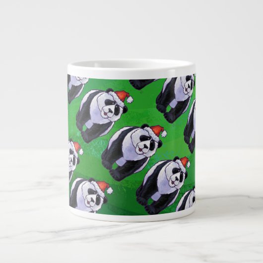 Panda-Beer in Santa Hat op groen Extra Grote Beker (Voorkant)